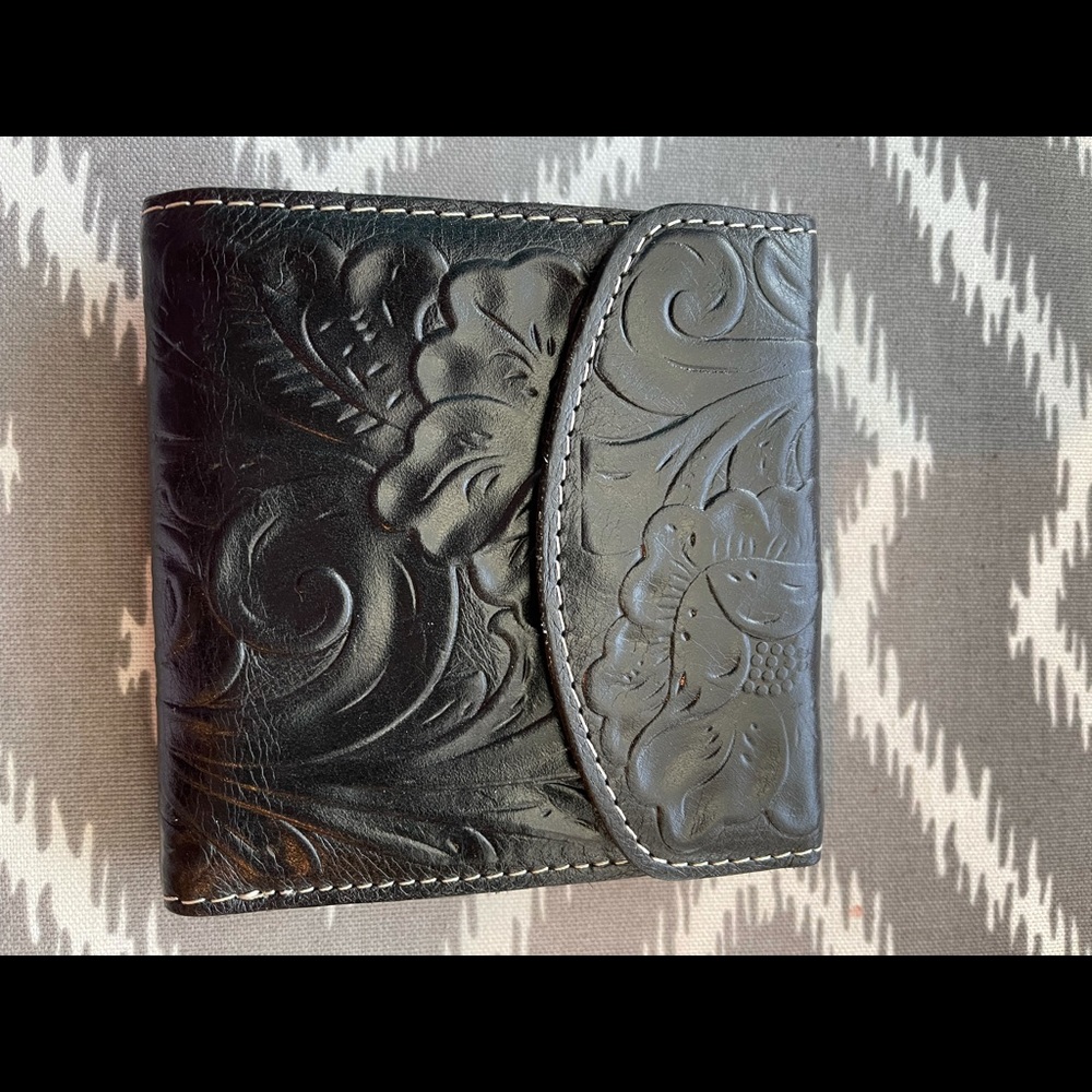 Patricia Nash Black tooled leather wallet